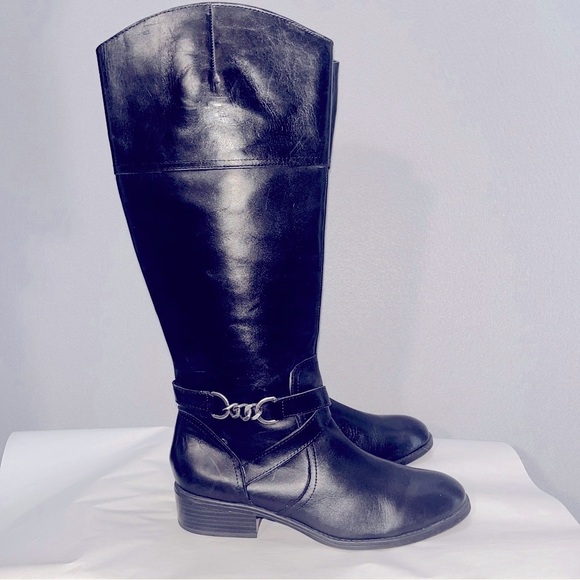 Lauren Ralph Lauren Menna Riding boot Black Leather horsebit chain detail - Picture 1 of 12
